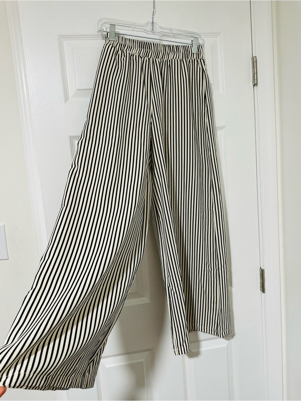 Black and White Vertical Stripe Wide Leg Pants